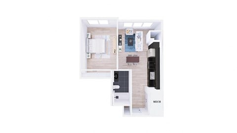Floor plan for 1 bed, 1 bath, 606 sqft